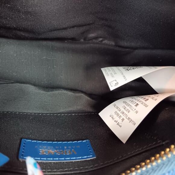 New Versace Denim Calfskin Quilted Medusa Half Moon Shoulder Bag Blue - Picture 7 of 11